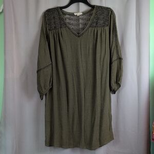 Chic Olive Midi Dress with Lace Accents